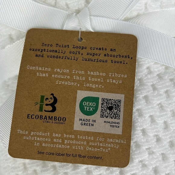 Ecoexistence Bamboo Bath Hand Towels White 2pc Set Cotton Rayon Soft NEW - Picture 10 of 10